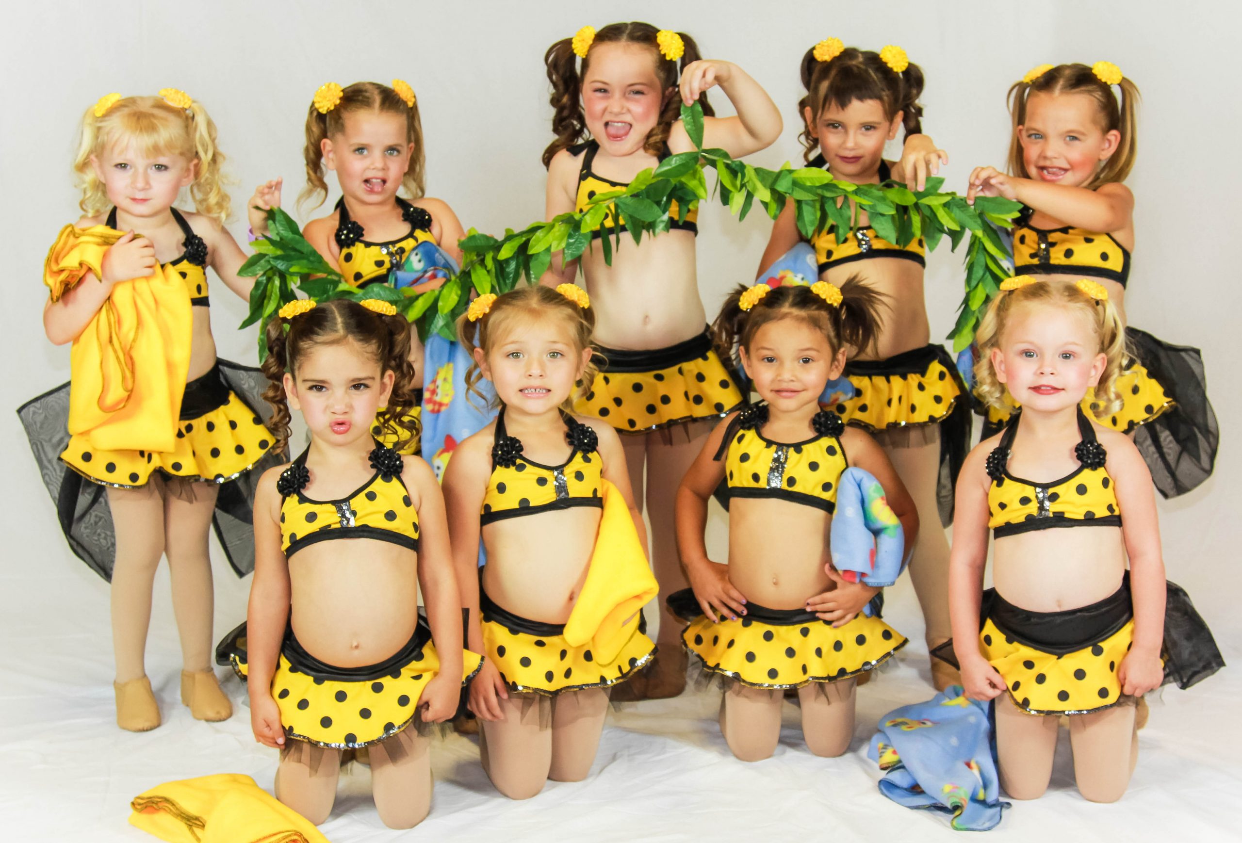 Itsy Bitsy Teeny Weenie Yellow Polka Dot Bikini group costume by HotMess Dance Apparel